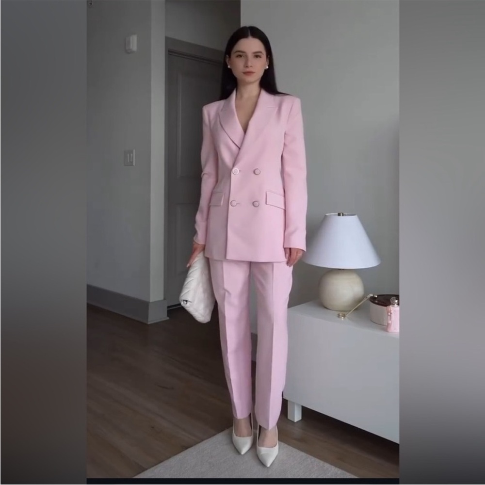 ZARA 2 PIECES SET DOUBLE BREASTED SHOULDER PAD BLAZER AND SLIM HIGH WAIST PANTS - Picture 6 of 16